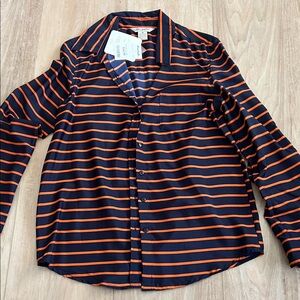 Navy and Orange Striped Women's Shirt